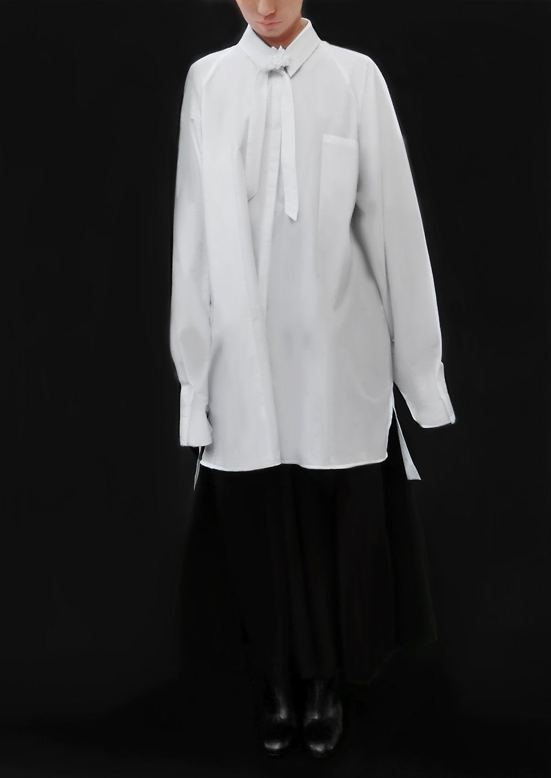 Bellini Flower Shirt / 100% Cotton /  Made in Japan - เสื้อเชิ้ตผู้หญิง - ผ้าฝ้าย/ผ้าลินิน ขาว