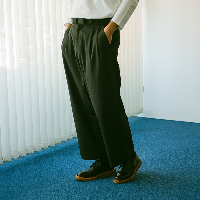 Hakama九分寬褲-(Body Shell Dry) - 男長褲/休閒褲 - 棉．麻 黑色