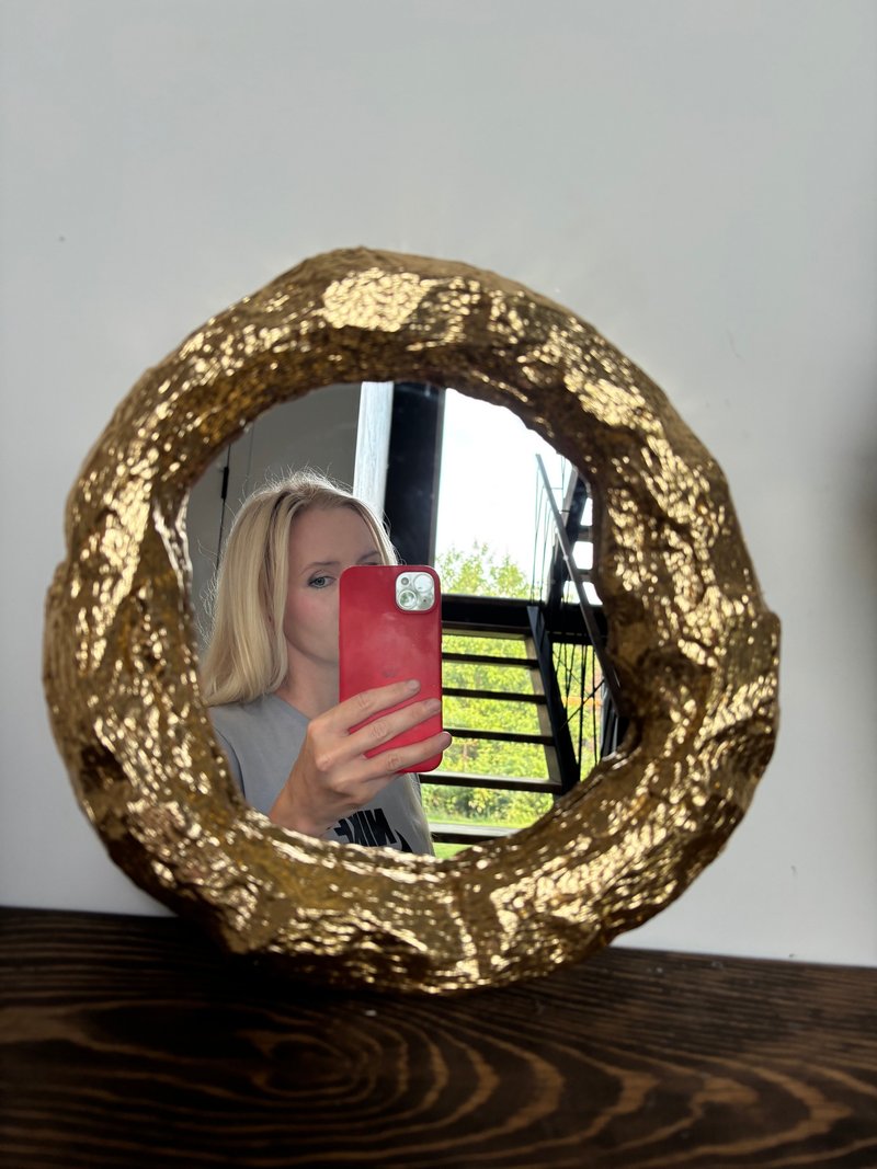 Gold round mirror, hanging mirror for home, gold frame mirror - 壁貼/牆壁裝飾 - 其他材質 金色