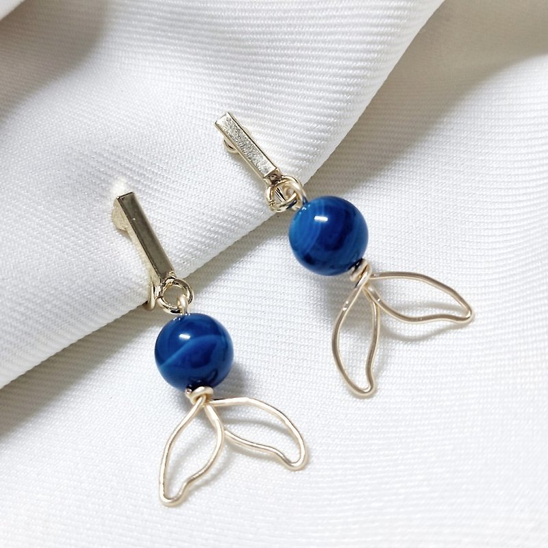 夾式耳環 | 人魚 | 藍紋石 - 耳環/耳夾 - 其他材質 藍色