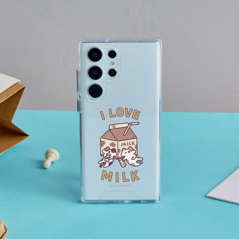 NEKO OJIMEOW milk carton anti-fall transparent SAMSUNG mobile phone case - เคส/ซองมือถือ - พลาสติก หลากหลายสี