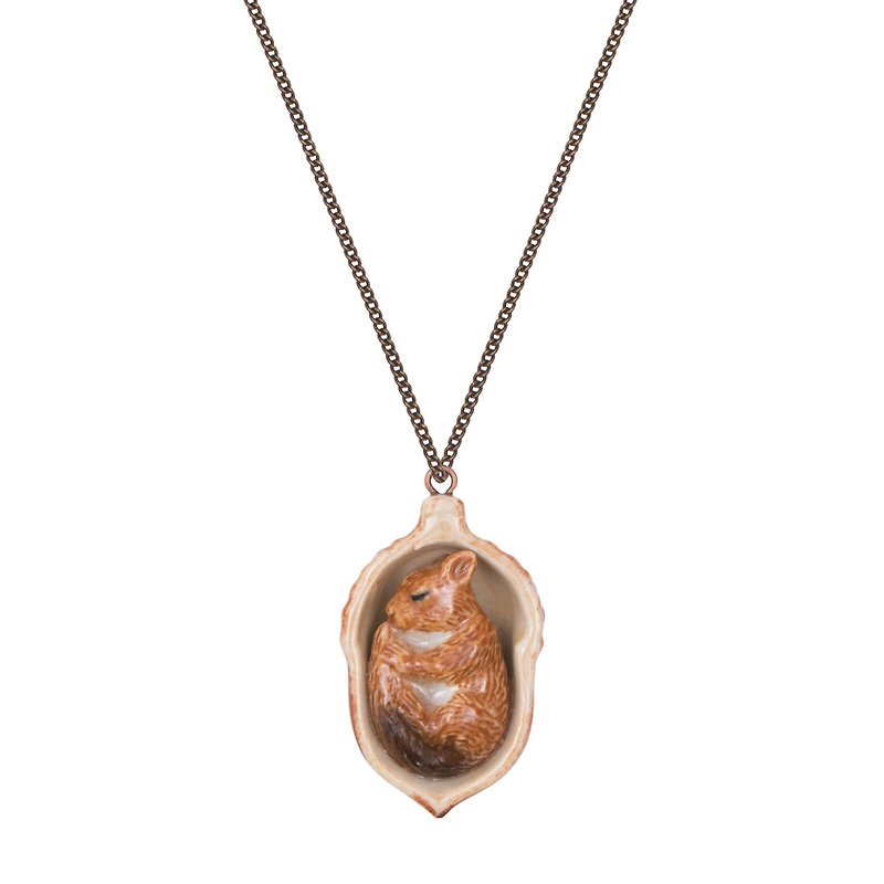 And Mary  Sleeping Squirrel  Necklace - Necklaces - Porcelain Brown