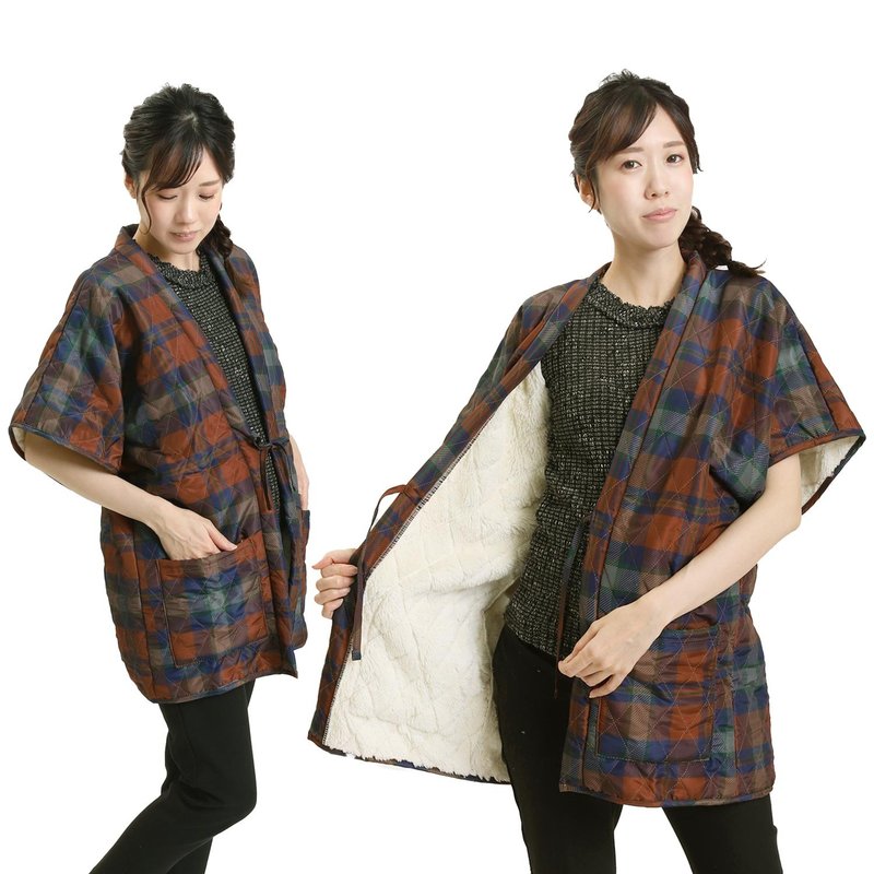 半纏 外套 罩衫 日本 日式 絎縫半纏外套 和服 F 格紋/棕色 - 睡衣/居家服 - 棉．麻 咖啡色