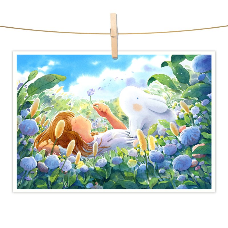 afu watercolor illustration postcard - surrounded by flowers - การ์ด/โปสการ์ด - กระดาษ หลากหลายสี