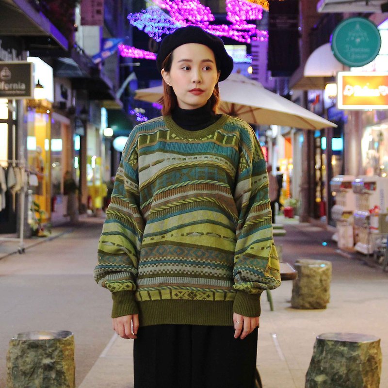 Tsubasa.Y vintage house with a vintage three-dimensional carved sweater 009, Carved Sweater - สเวตเตอร์ผู้หญิง - ผ้าฝ้าย/ผ้าลินิน 