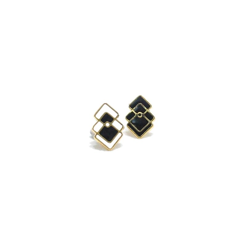 Tri square Earring - 耳環/耳夾 - 貴金屬 黑色