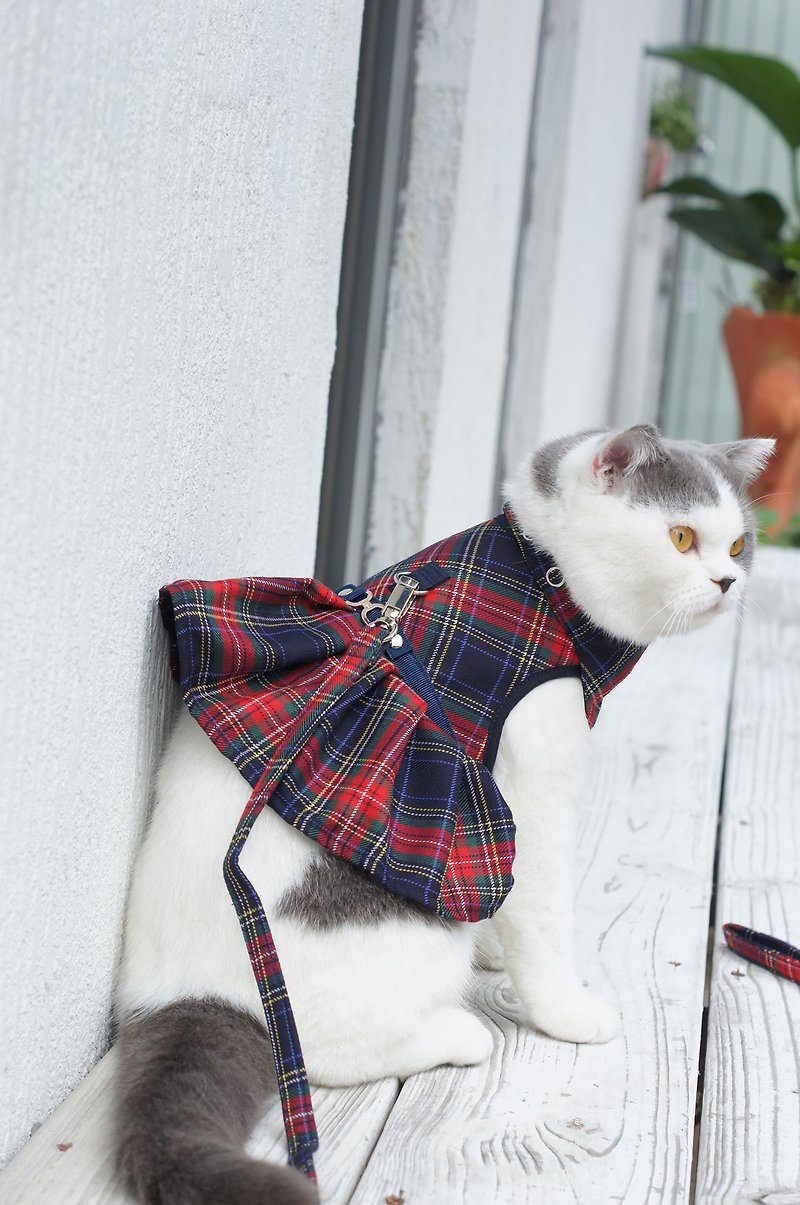 【AnnaNina】猫と犬の背中の胸の後ろにスコットランドのスカート用のペットの胸の背中/胸のストラップを24時間ご利用いただけます - 首輪・リード - コットン・麻 ブラック
