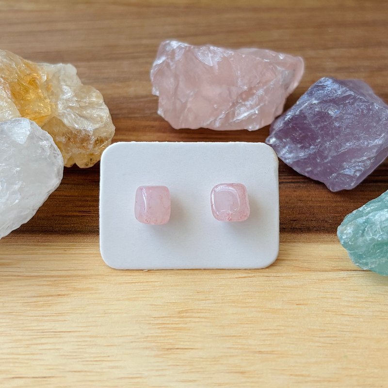 石光-天然礦石耳環-粉晶06 - 耳環/耳夾/耳骨夾 - 半寶石 粉紅色