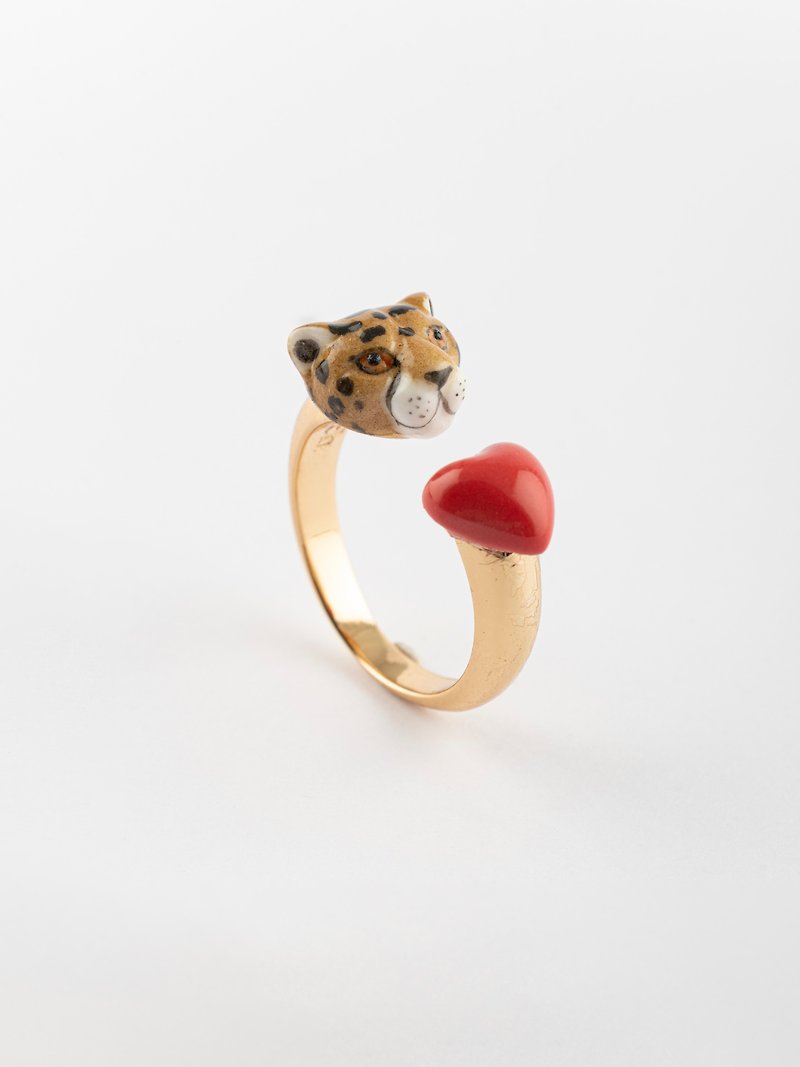 Cheetah & heart FaceToFace ring - Premier amour - แหวนทั่วไป - ดินเผา สีแดง
