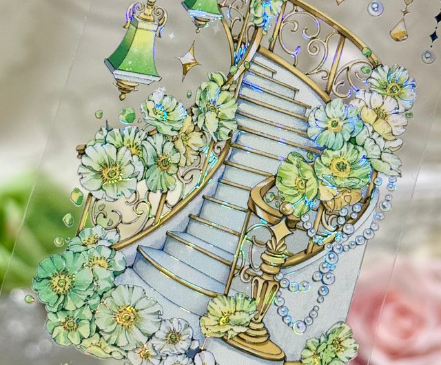 新品② 海外マスキングテープ　装飾　PET 階段 春神階段 PET紙テープ シェルライト 10m巻 - ショップ 李富貴