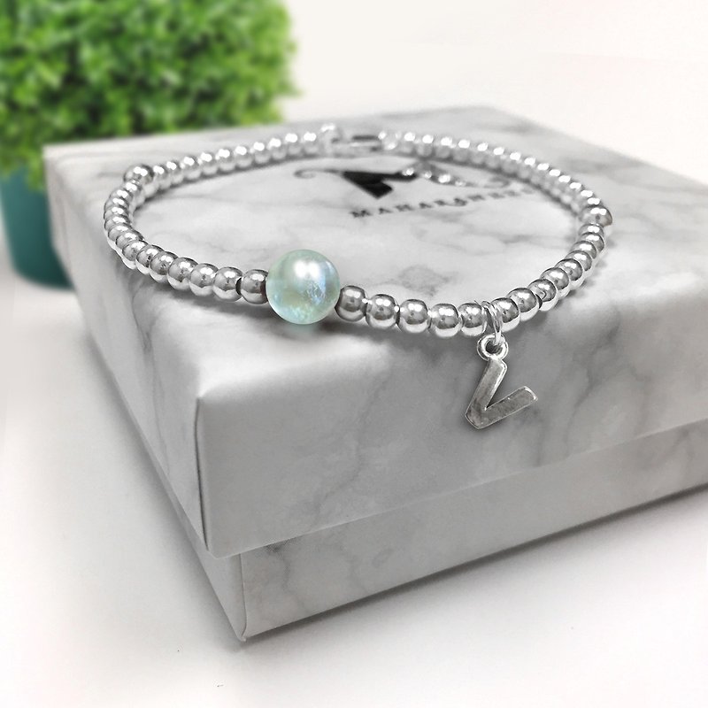 Green Stone Bracelet | Silver Balls Love Bracelet | Fluorite Love Bracelet - สร้อยข้อมือ - เงิน สีเขียว