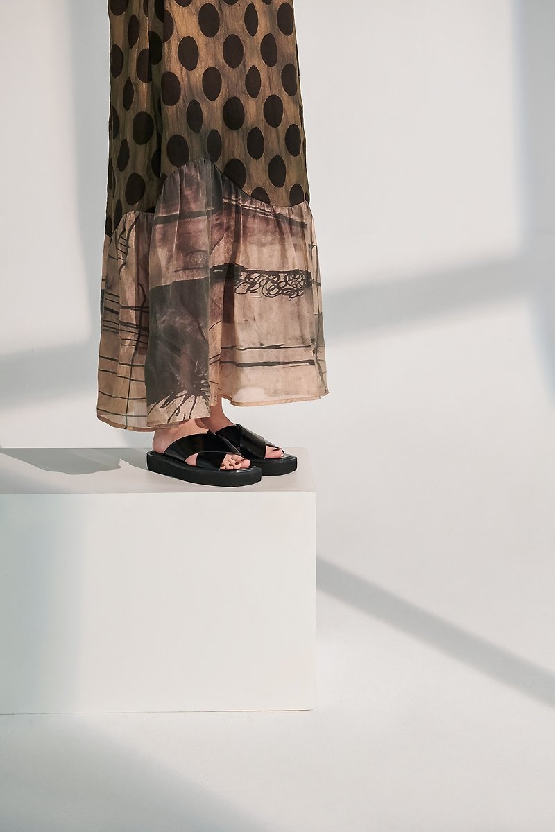Flatform Sandals - Slippers - Genuine Leather Multicolor