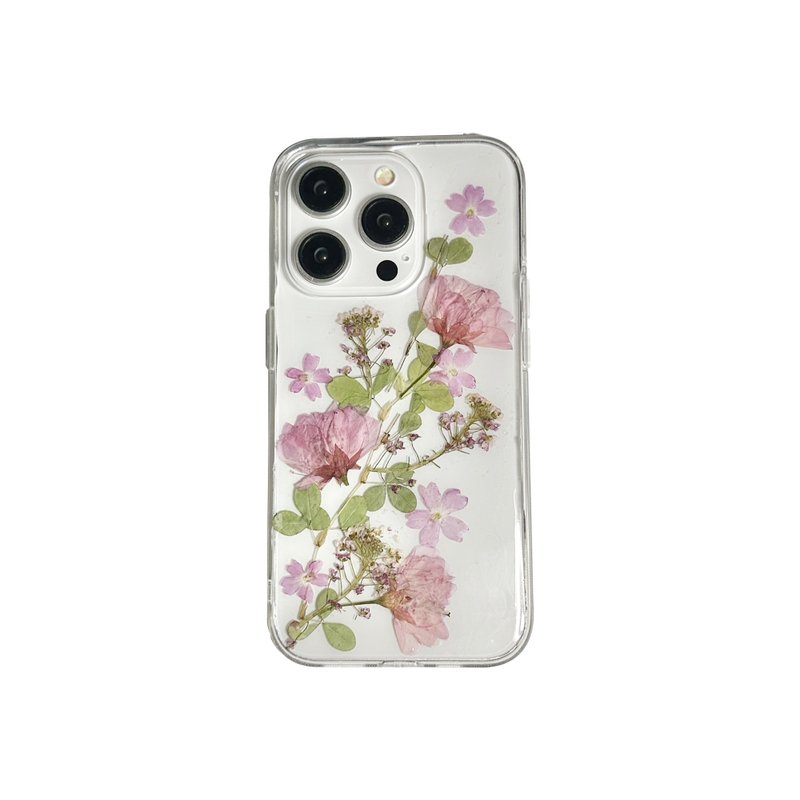 天然粉紅櫻花手工押花手機殼 適用於iPhone 16 Pro Samsung S25 - 手機殼/手機套 - 植物．花 