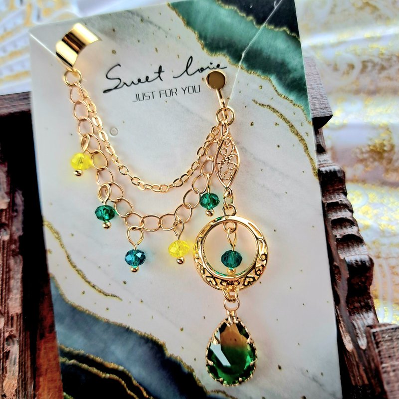 原創異域系列耳骨夾耳環-敦煌飛天•箜篌引_石綠 - 耳環/耳夾/耳骨夾 - 其他金屬 綠色