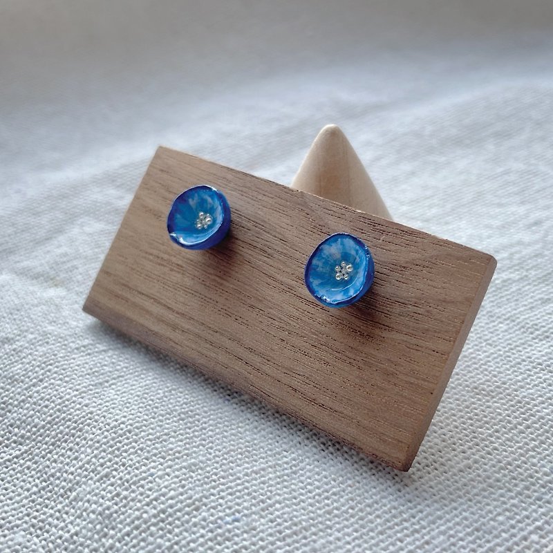 小物系列 | 小圓花(藍) 手工手繪黏土耳環 耳釘 耳夾 - 耳環/耳夾 - 黏土 
