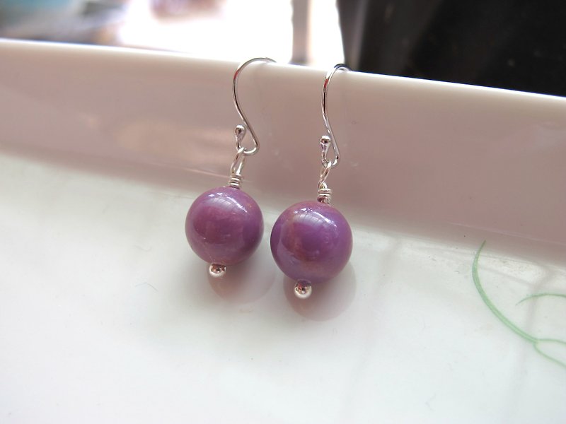 [Grape] Ziyun x 925 Silver - Handmade Natural Stone Series - Earrings & Clip-ons - Crystal Purple