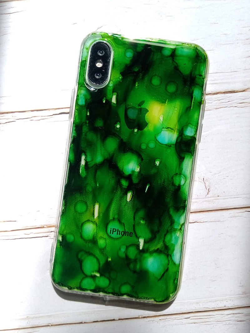 Pressed flower phone case, iPhone X , iPhone XS, Alcohol Inks - เคส/ซองมือถือ - พลาสติก สีเขียว