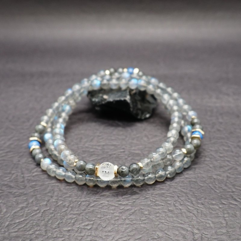 Zen | 108 Rosary Stone Gray Moonstone Labradorite Lapis Lazuli White Crystal (Six-Word Mantra) - Bracelets - Crystal 