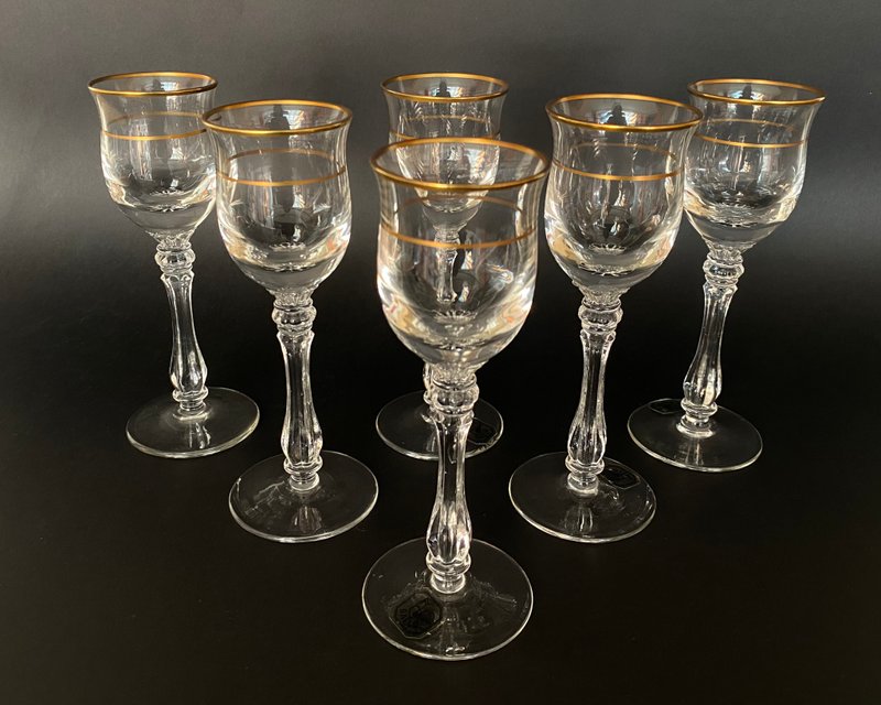 Gallo 1970 年德國復古 6 件套伏特加水晶小酒杯 - 酒杯/酒器 - 水晶 透明