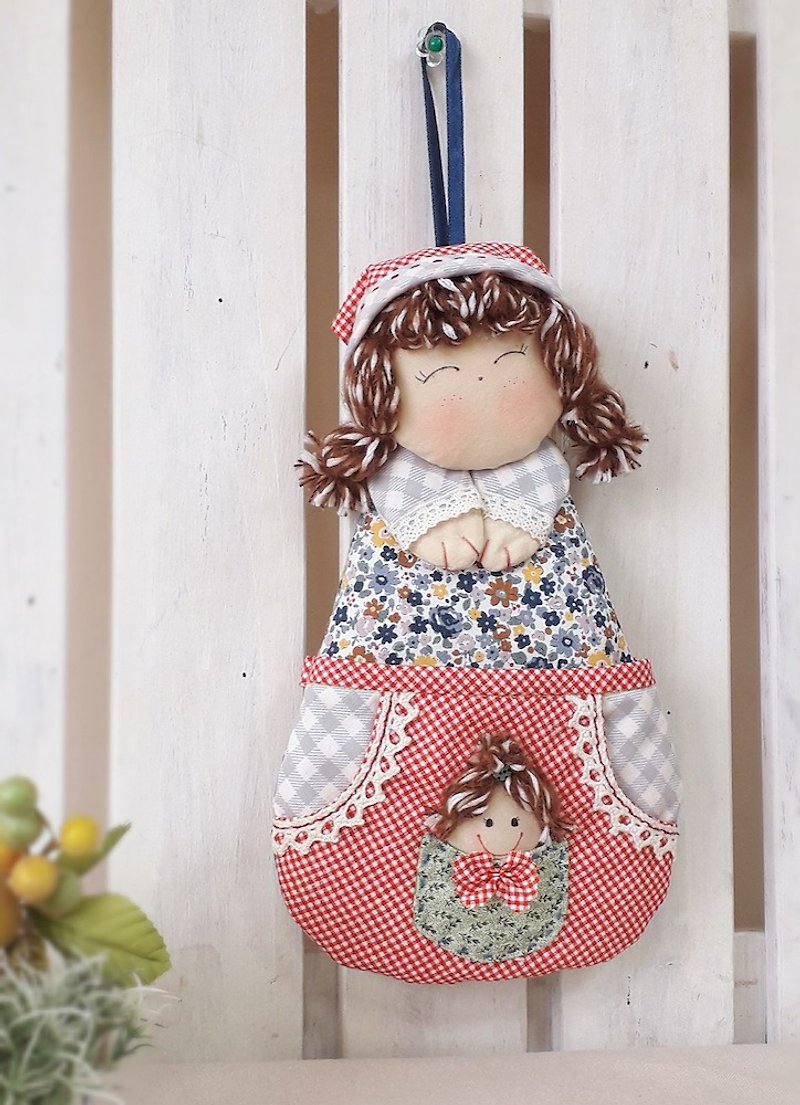 Mobile phone charging hanging bag headscarf girl shape - Phone Stands & Dust Plugs - Cotton & Hemp Multicolor