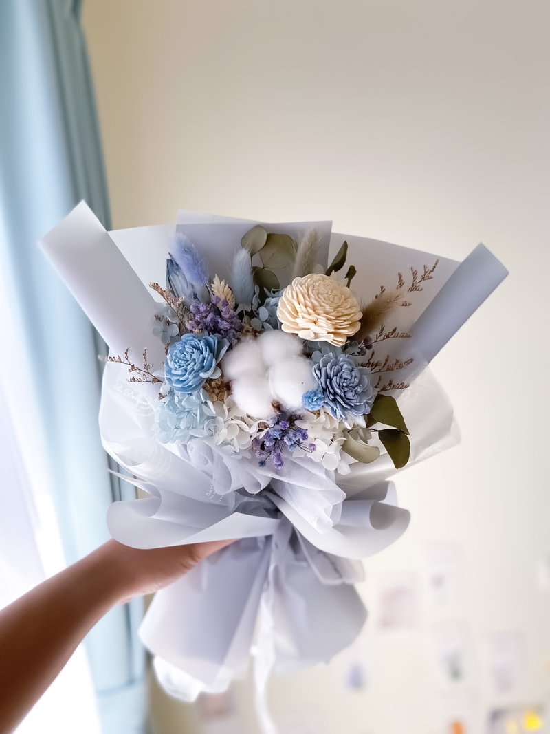 經典迷霧藍乾燥永生花束 畢業花束  送禮 生日禮  韓式花束 - 乾燥花/永生花 - 植物．花 橘色