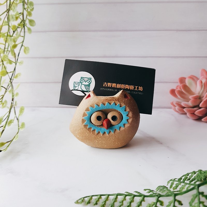 D-06 cute eagle card holder │ Yoshino Eagle x owl pottery ornaments pure hand-made desks, desks stationery healing small things - Card Holders & Cases - Pottery Khaki
