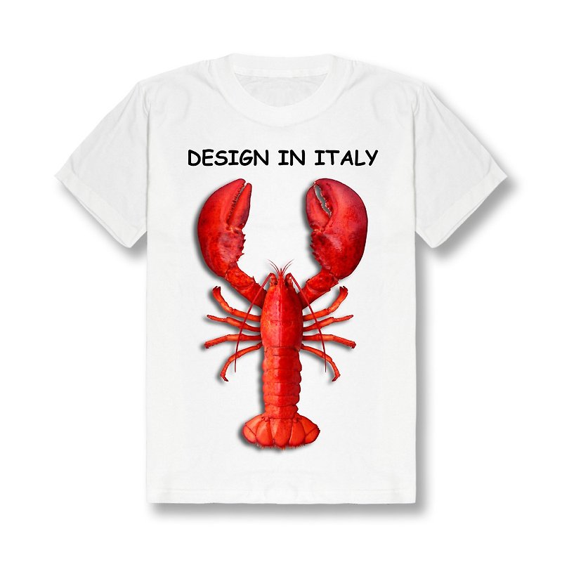 Italian Design Lobster T-shirt-Men's Edition-White - เสื้อยืดผู้ชาย - ผ้าฝ้าย/ผ้าลินิน ขาว