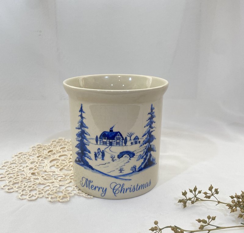 【好日戀物】美國creativeco-op 陶瓷聖誕節圓形花器餐具收納罐 - 擺飾/家飾品 - 瓷 白色