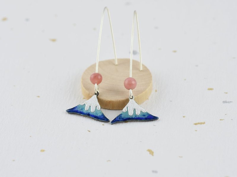富士山 (琺瑯耳環 七寶燒 925純銀 手工銀飾 情人節) - 耳環/耳夾 - 琺瑯 藍色