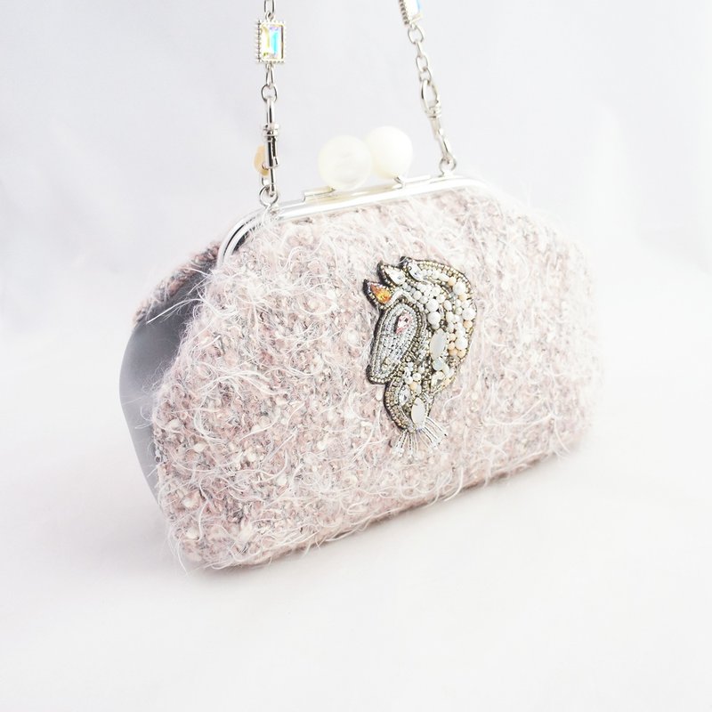 【Tweed Series】Crystal Unicorn - Handbags & Totes - Wool Red