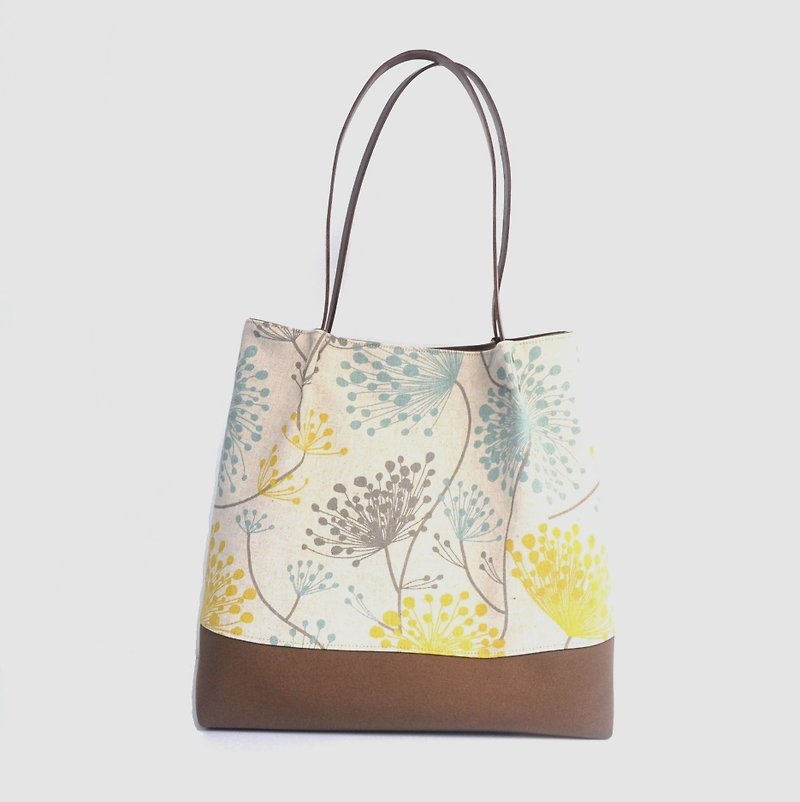 Irish Daisy tote bag/shoulder bag/handbag handmade canvas elegant - Messenger Bags & Sling Bags - Cotton & Hemp Brown