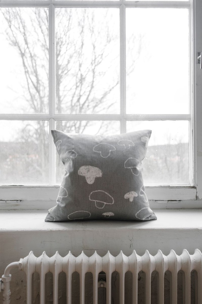 Nordic designer model - pillowcase MUSHROOM, Gray - หมอน - ผ้าฝ้าย/ผ้าลินิน สีเทา