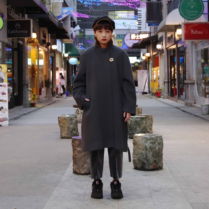 Tsubasa.Y vintage house 008 vintage wool coat dark gray, Wool coat - Women's Casual & Functional Jackets - Wool 
