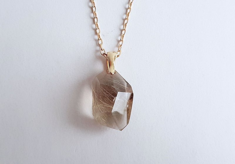 Gemstones, gold silk, natural ore, pale brown, crystal, brass, necklace - Necklaces - Gemstone Transparent