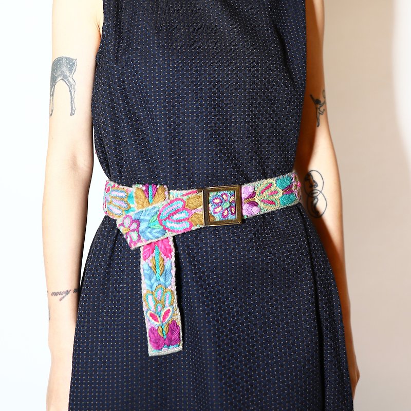 Embroidery belt_spring outing_fair trade - Belts - Cotton & Hemp Multicolor