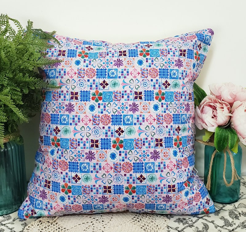 北歐特色超美粉紅色馬賽克風格圖案抱枕靠枕靠墊枕套 - 枕頭/抱枕 - 棉．麻 粉紅色