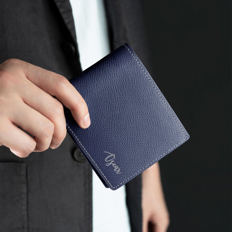 Senz'altro Customized Epsom Leather Short Wallet (2 Colours) - กระเป๋าสตางค์ - หนังแท้ สีน้ำเงิน