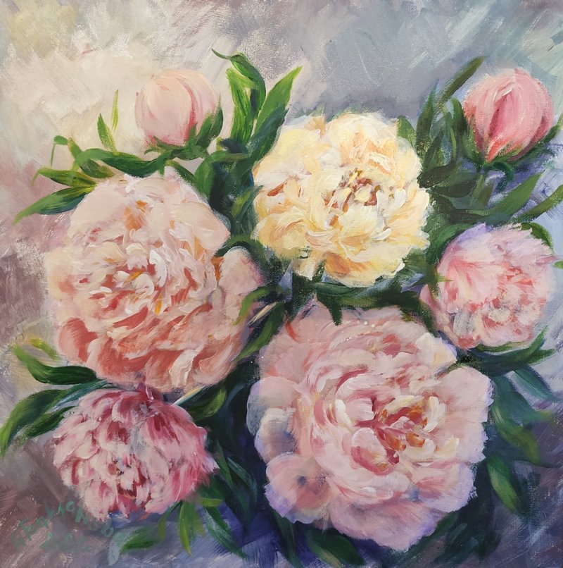 牡丹香原創畫作色彩柔和春天自然風水花藝 - 壁貼/牆壁裝飾 - 其他材質 粉紅色