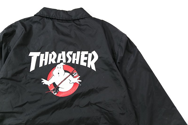 [3thclub ming ren tong] thrasher x ghostbusters devil nemesis ghost assault team coach jacket vintage TRS-001 - เสื้อโค้ทผู้ชาย - ผ้าฝ้าย/ผ้าลินิน สีดำ