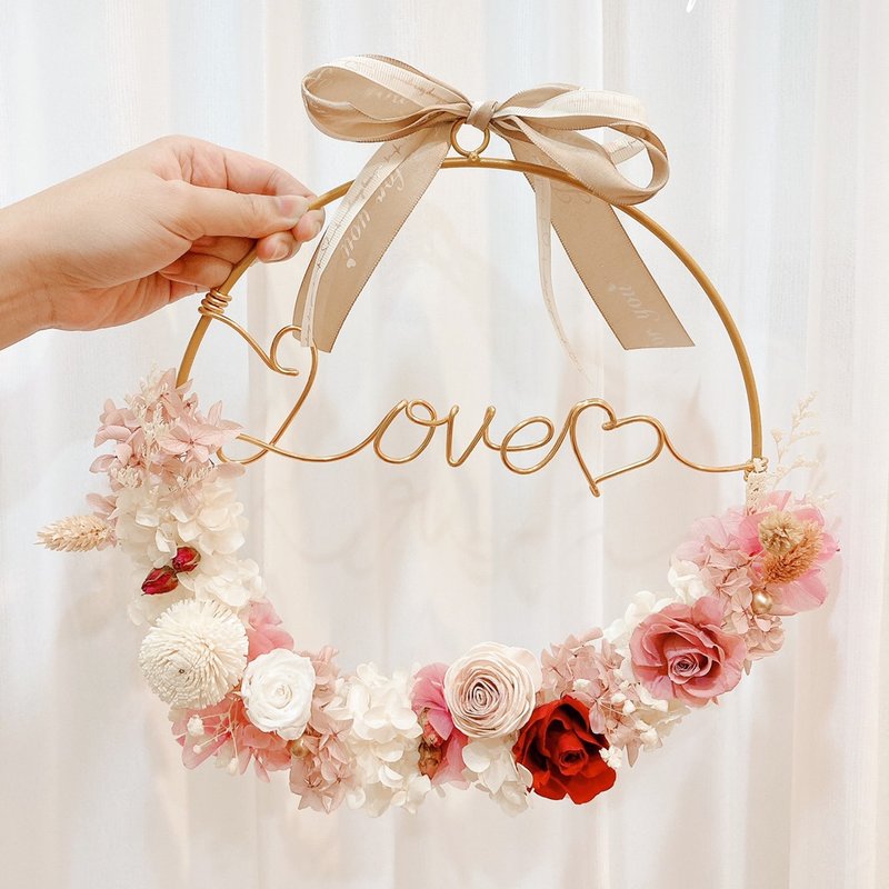 [Customized] Rose Gold Valentine Wreath/Home Decoration - ช่อดอกไม้แห้ง - พืช/ดอกไม้ สึชมพู