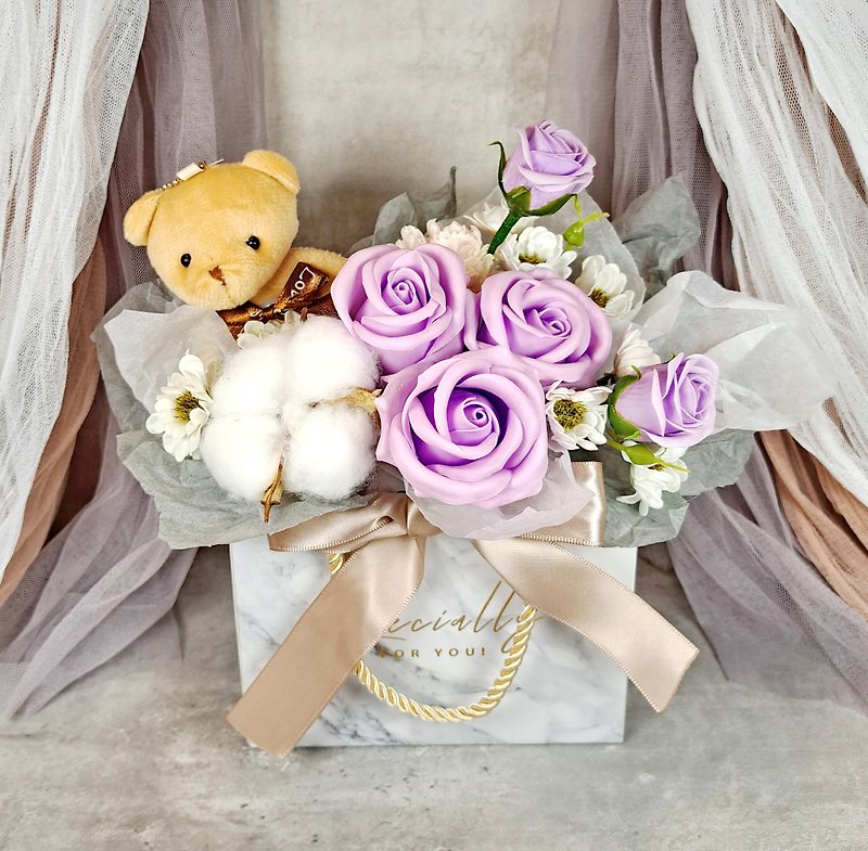 Eternal Cotton Soap Rose Flower Box Flower Basket Decoration Rose Table Flower Pot Flower Gift Mother's Day - Dried Flowers & Bouquets - Other Materials Purple