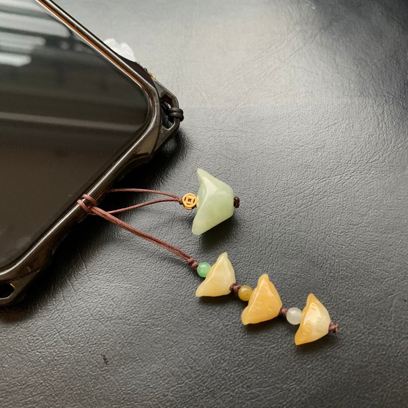 天然緬甸玉翡翠 手機吊飾 手機掛繩 設計款 送禮 開運 招財 元寶 - 吊飾/掛飾 - 玉石 多色
