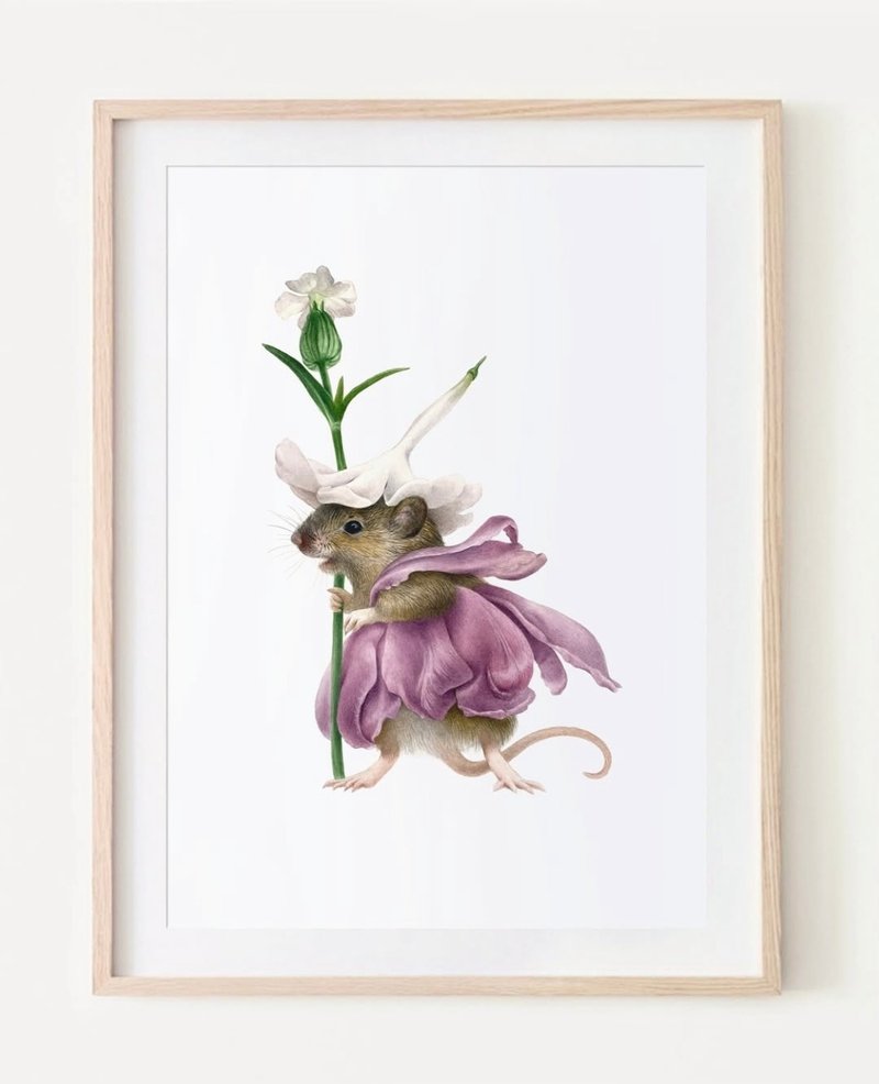 Original watercolor artwork Flower Faery - Wall Décor - Paper Purple