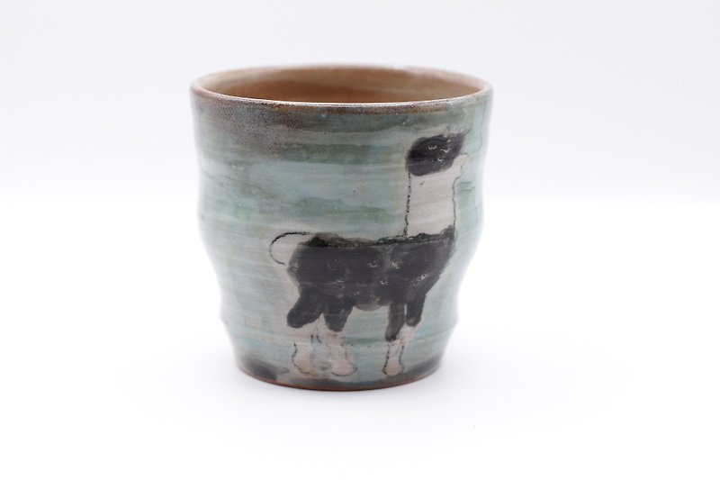 Hand drawn bad alpaca/alpaca pattern ceramic tea cup/wine glass - แก้ว - ดินเผา สีเขียว