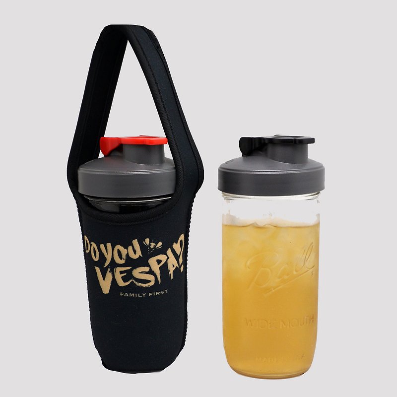 BLR 24oz Wide Mouth Mason Bottle Beverage Carry Bag Space Lid Combo Kettle Water Bottle - Pitchers - Glass Black