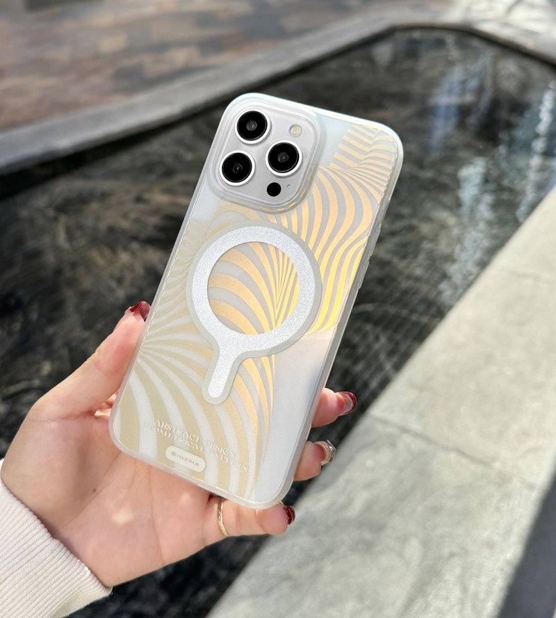 【磁吸板】冰雪白磨砂鏡面金 iPhone 15 Pro/15 ProMax手機殼 - 手機殼/手機套 - 塑膠 