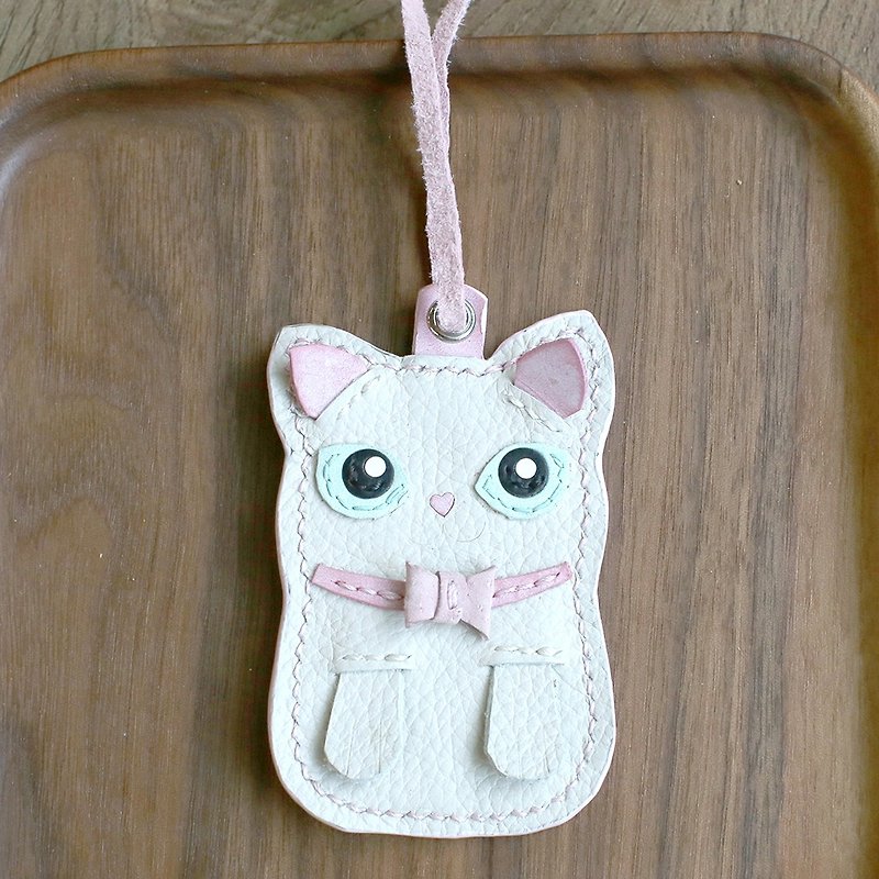 Cat - White Cat Handmade Leather Charm - Charms - Genuine Leather 