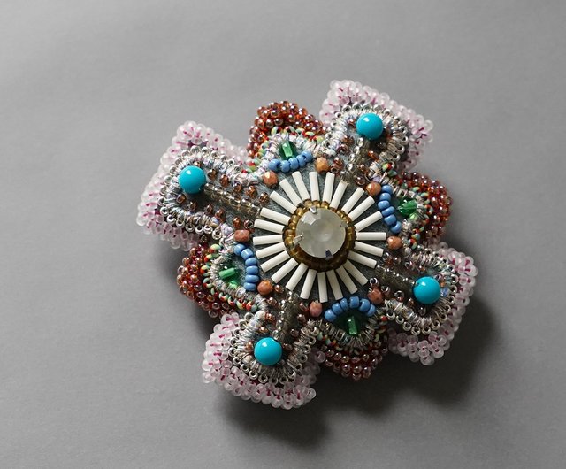 Deformed Cross Brooch 9 Beaded Embroidery One-of-a-kind