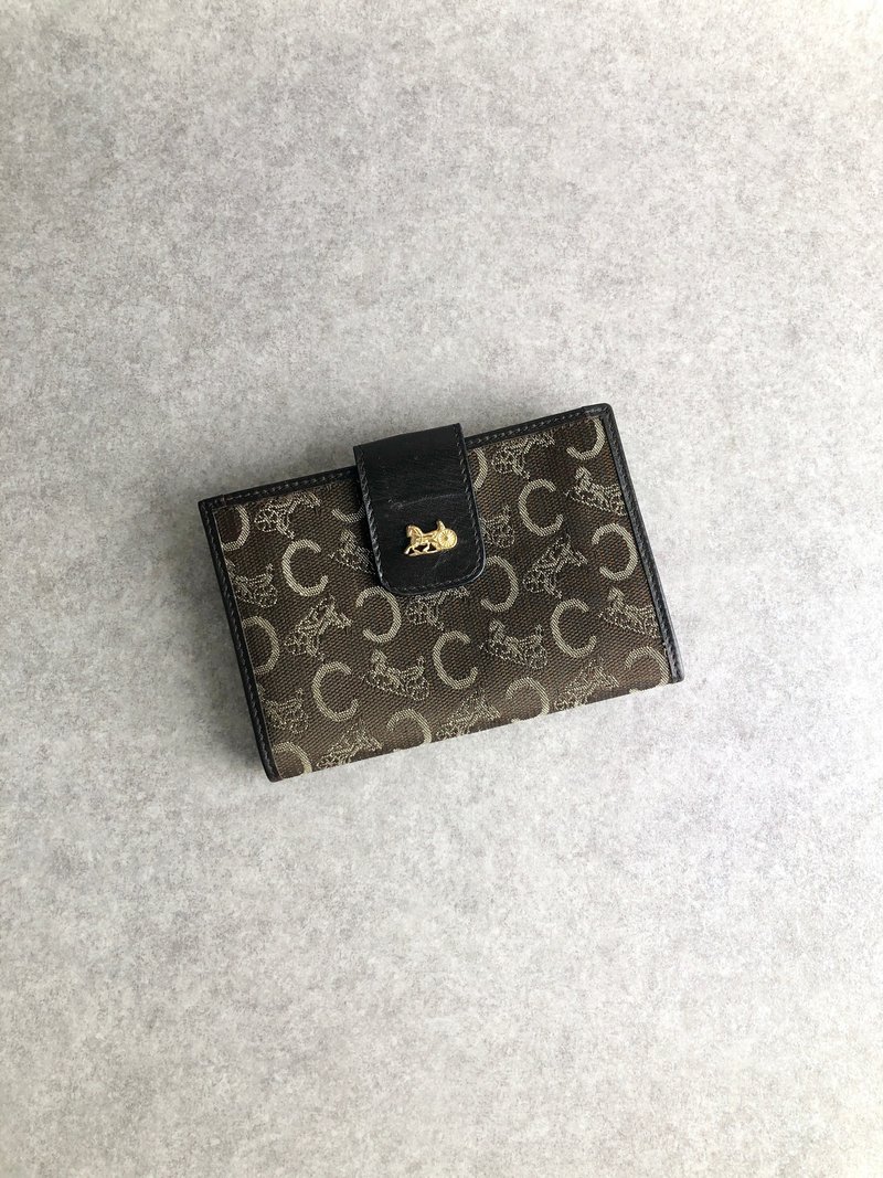 【 日本直送　名牌中古包 】CELINE セリーヌ サルキー 財布 ブラウン 馬車 ボースキャリッジ ジャガード vintage ヴィンテージ i2z34z - 錢包/皮夾/長短夾 - 棉．麻 咖啡色
