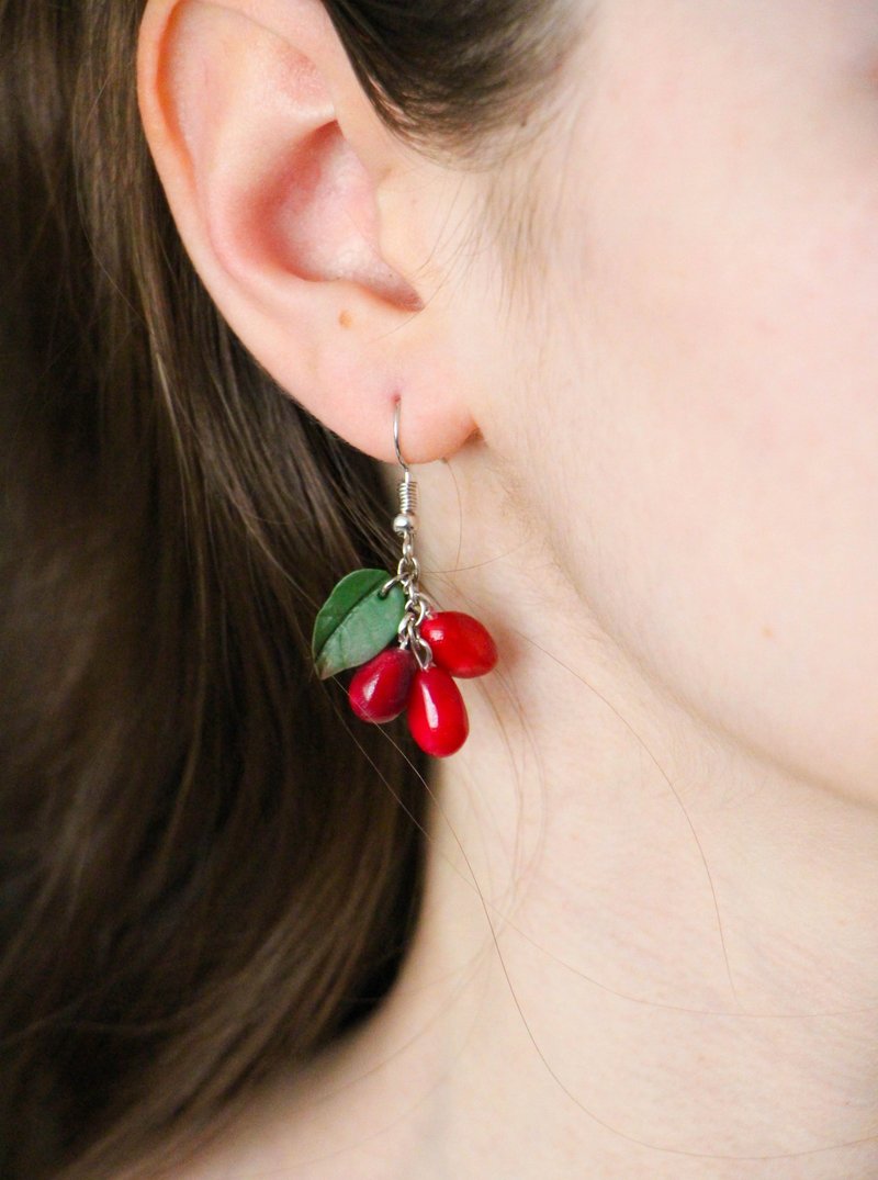 Pomegranate earrings Vegan earrings Gift for her Gift for mom - ต่างหู - ดินเหนียว สีแดง